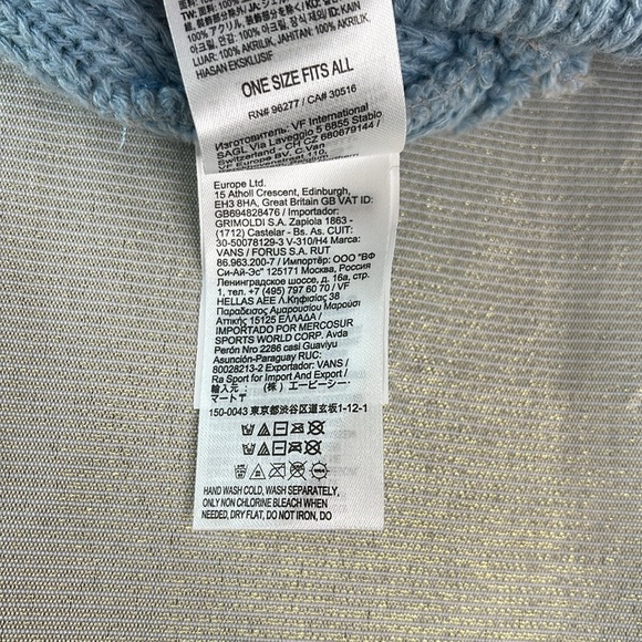 Vans Unisex Ribbed Knit Core Basics Beanie Cuffed Baby Blue Logo OS - Picture 5 of 8